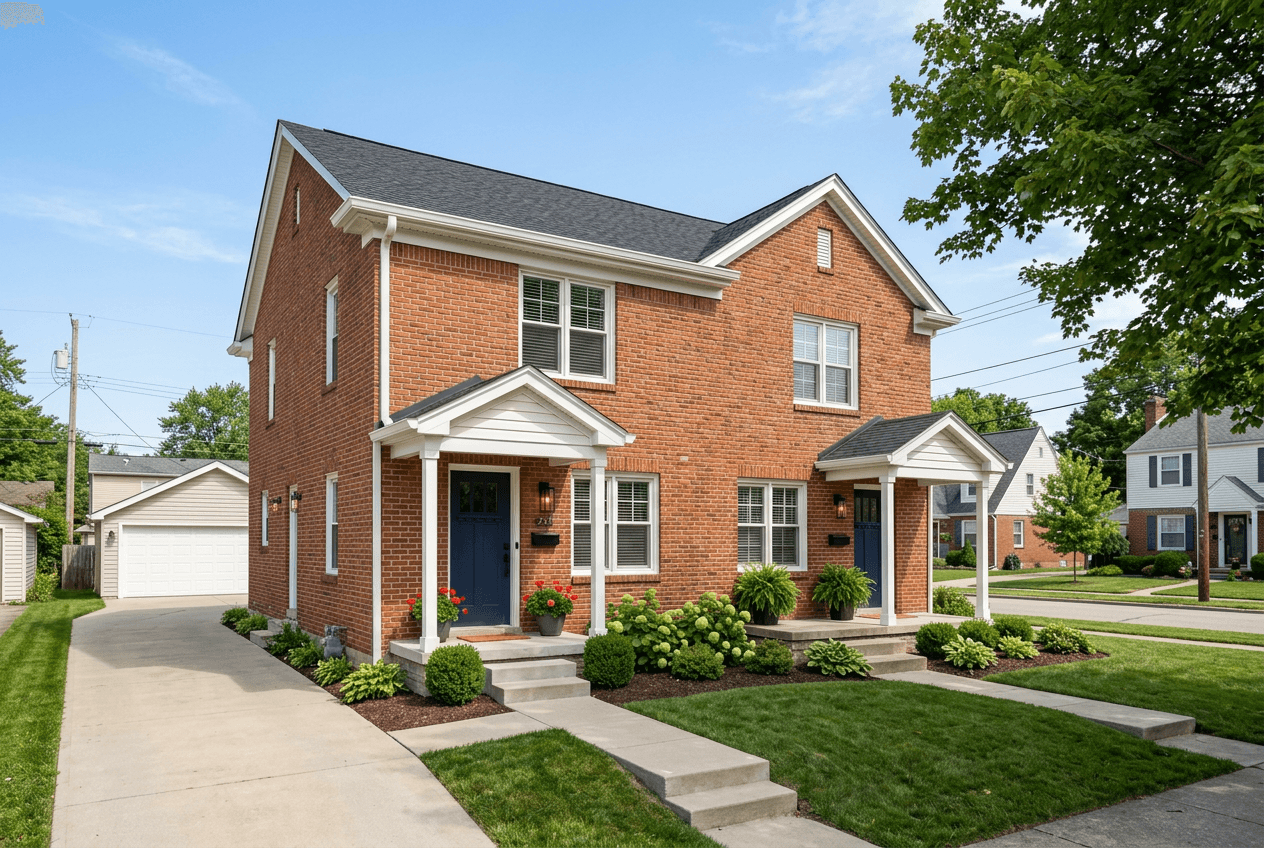 Renovated single-family rental home with a landscaped front yard